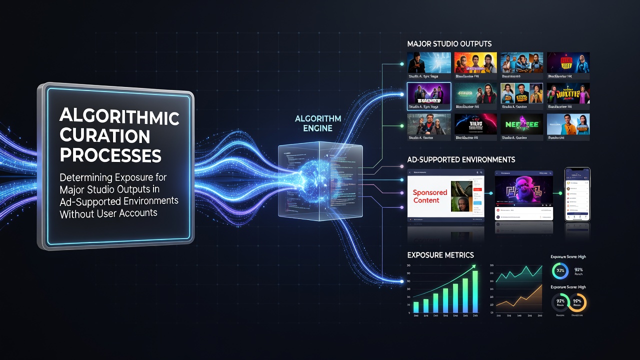 Diagram illustrating algorithmic curation processes on ad-supported streaming platforms without user accounts