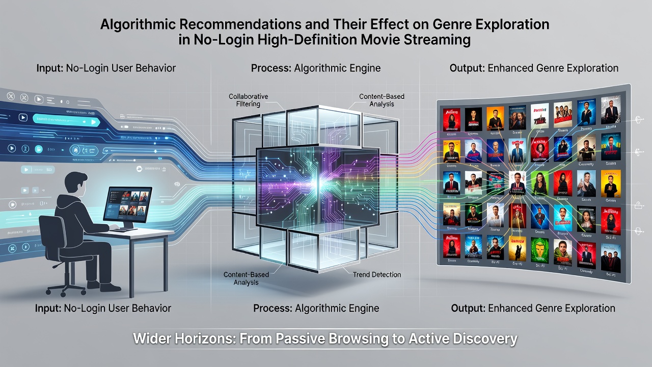 Viewer navigation flow through genre rows on no-login high-definition platforms