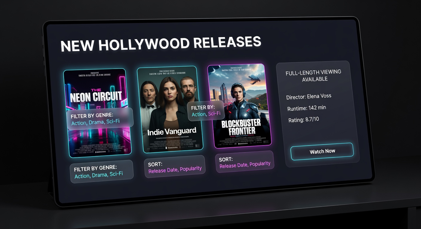 Close-up view of genre filters, search bar, and recommendation rows influencing selections on an ad-supported HD streaming service