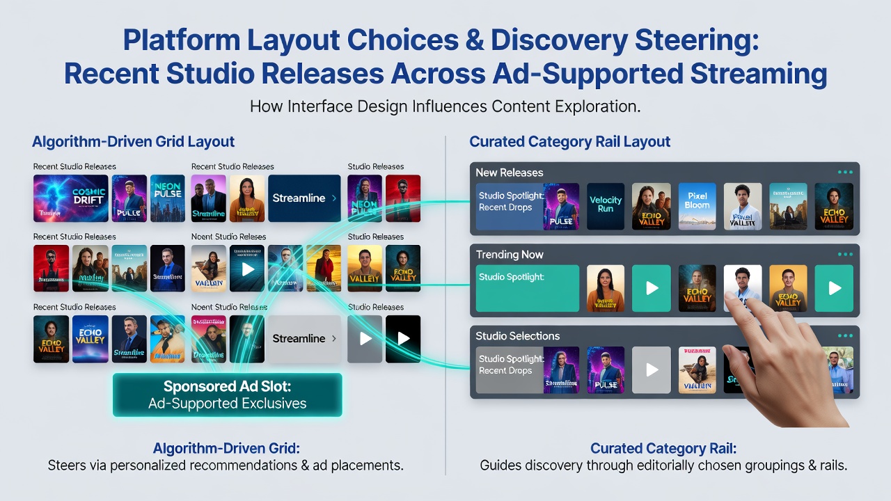 Close-up view of thumbnail grid on an ad-supported service highlighting recent studio films with updated artwork