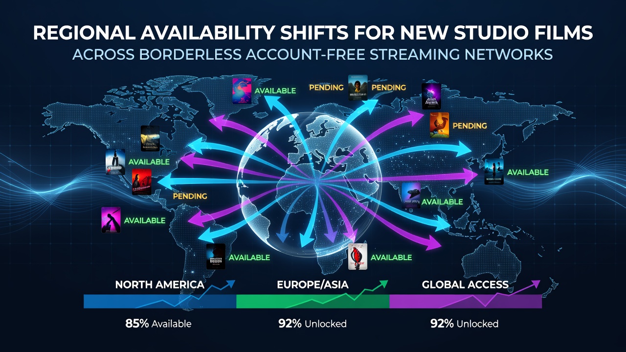 Map overlay showing streaming platform coverage changes across continents for new studio films