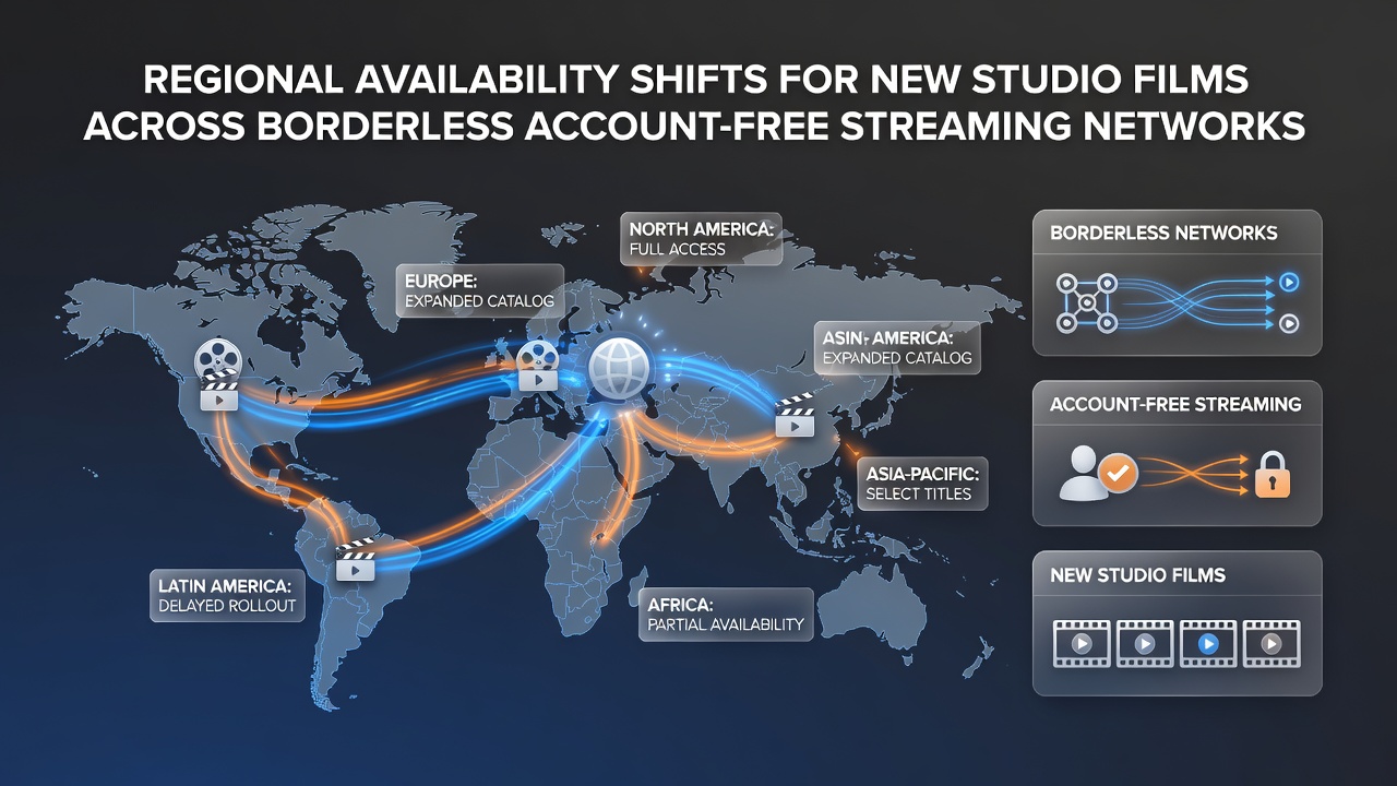 Chart displaying availability timelines for studio films across different global regions on ad-supported networks
