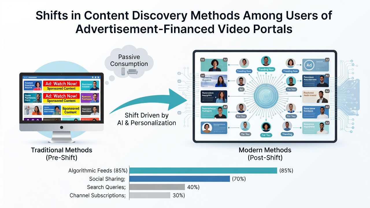 Detailed view of thumbnail testing and recommendation rows on ad-supported video platforms