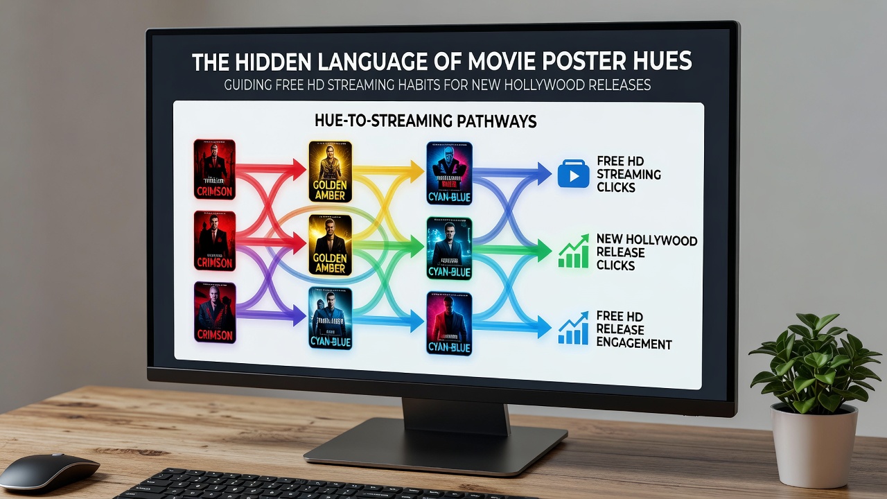Close-up of movie poster color gradients influencing streaming interface choices